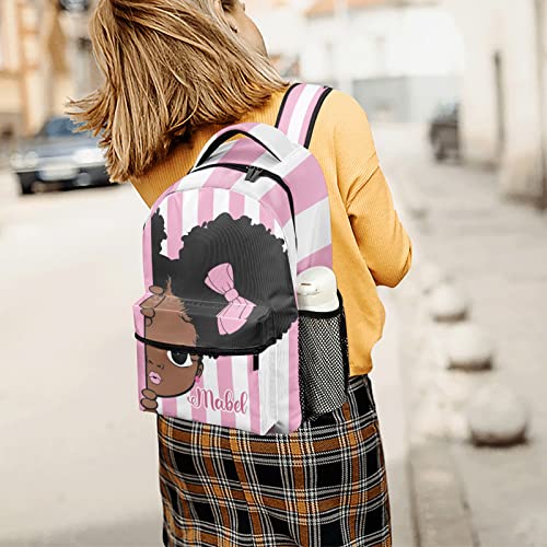 Eiis African Black Girl Princess Pink Personalized School Backpack for Teen Kid-Boy /Girl Primary Daypack Travel Bookbag, One Size (P22889)