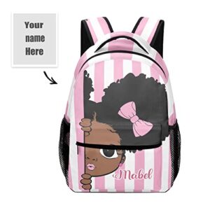 Eiis African Black Girl Princess Pink Personalized School Backpack for Teen Kid-Boy /Girl Primary Daypack Travel Bookbag, One Size (P22889)