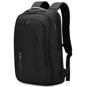 fenruien business laptop backpack 15.6 inch, expandable slim backpack for men with usb port, water resistant computer bag for travel/college/work, black