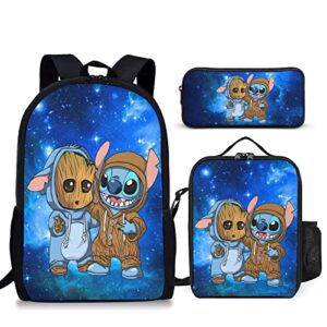 vqesyku printed backpack anime fan 3-piece schoolbag travel bag lightweight daypack for boys and girls