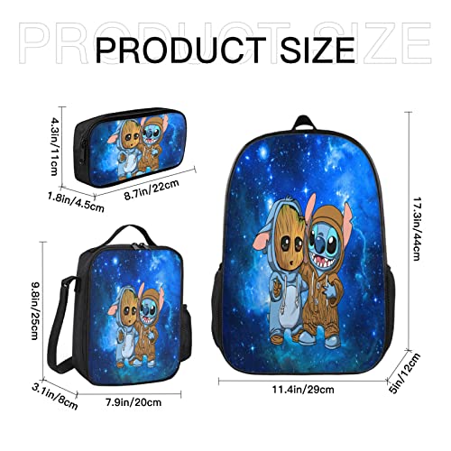 VQESYKU Printed Backpack Anime Fan 3-Piece Schoolbag Travel Bag Lightweight Daypack for Boys and Girls