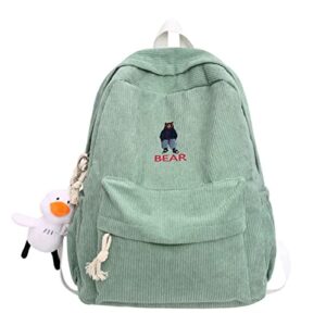 meganjdesigns cute backpack aesthetic school large laptop bag with pendant for teen girls students corduroy backpacks (02#green)