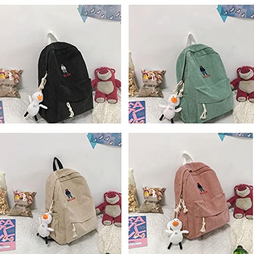 MeganJDesigns Cute Backpack Aesthetic School Large Laptop Bag with Pendant for Teen Girls Students Corduroy Backpacks (02#Green)