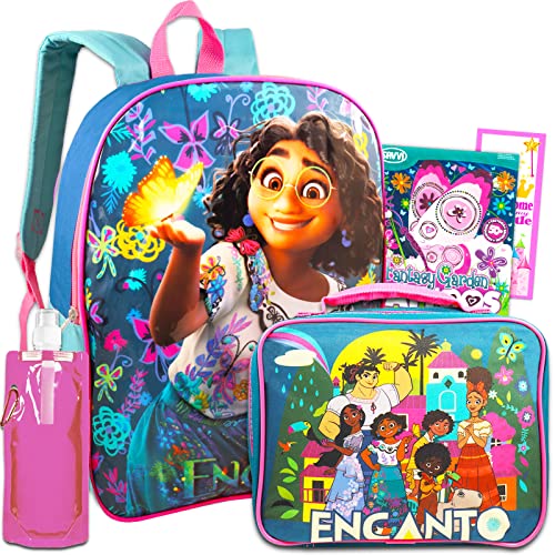 Encanto Backpack and Lunch Bag Set for Girls - Bundle with 15" Encanto Backpack, Encanto Lunch Box, Water Bottle, Temporary Tattoos, More | Encanto Backpack Toddler