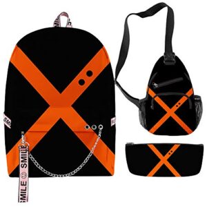 kamspom boku no izuku midoriya hero academia kid backpack schoolbag suitable for teens students and unisex 3pcs (style b)