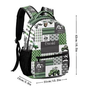 Custom Kid Backpack, Vintage Car Patchwork Truck Green Personalized School Bookbag with Your Own Name, Customization Casual Bookbags for Student Girls Boys