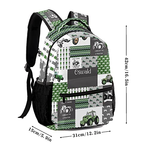 Custom Kid Backpack, Vintage Car Patchwork Truck Green Personalized School Bookbag with Your Own Name, Customization Casual Bookbags for Student Girls Boys