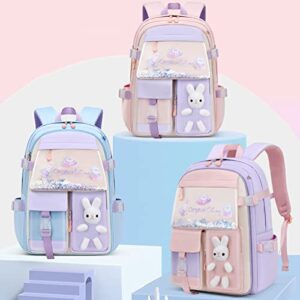 JEKAVA Kawaii Kids Backpack Cute School Bookbag for Girls Quicksand Middle School Students Rucksack Waterproof Large Capacity (Purple, Big)