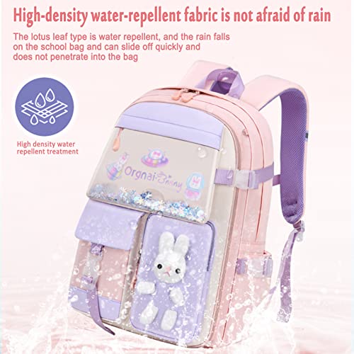 JEKAVA Kawaii Kids Backpack Cute School Bookbag for Girls Quicksand Middle School Students Rucksack Waterproof Large Capacity (Purple, Big)