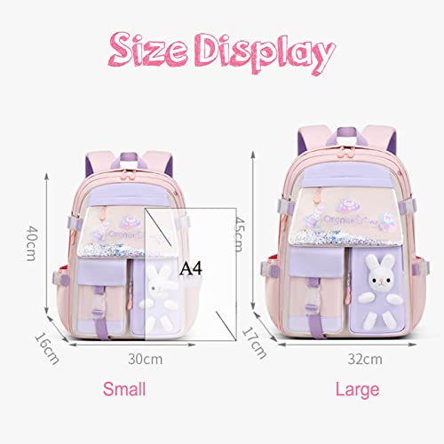 JEKAVA Kawaii Kids Backpack Cute School Bookbag for Girls Quicksand Middle School Students Rucksack Waterproof Large Capacity (Purple, Big)