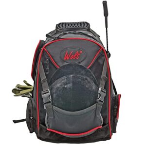 wolt professional equestrian backpack with helmet holder for horse riding, one bag wih multiple compartments carry all accessories (not included), one size black+red