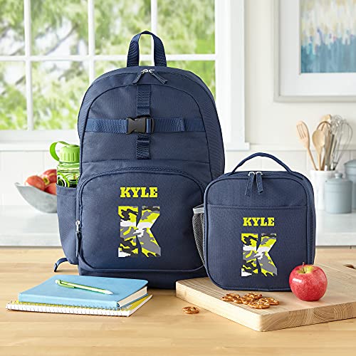 Let's Make Memories Navy Backpack Collection - Personalized Back to School Supplies - Book Bag with Lunchbox - Stripes Design