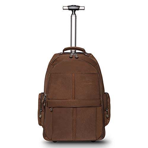 HollyHOME 19 inches Wheeled Rolling Backpack for Men and Women Business Laptop Travel Backpack Bag, Brown