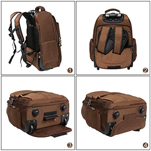 HollyHOME 19 inches Wheeled Rolling Backpack for Men and Women Business Laptop Travel Backpack Bag, Brown