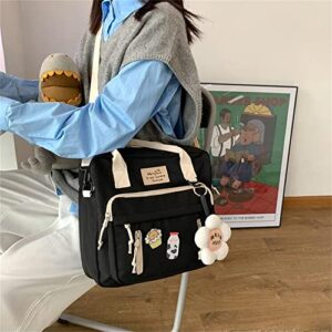 JELLYEA Kawaii Backpack Cute Tote Bag with Flower Accessories Kawaii Pins for Girls School Rucksack (Black)