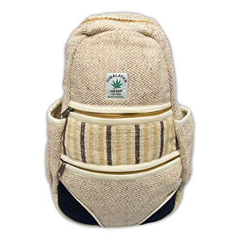 Zen Canyon Small Natural Hemp Herringbone Sling Bag Backpack Daypack, 15 x 9 Inches