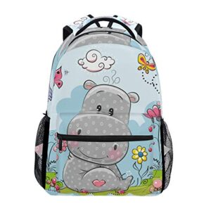 school college backpack rucksack travel bookbag outdoor cute cartoon hippo