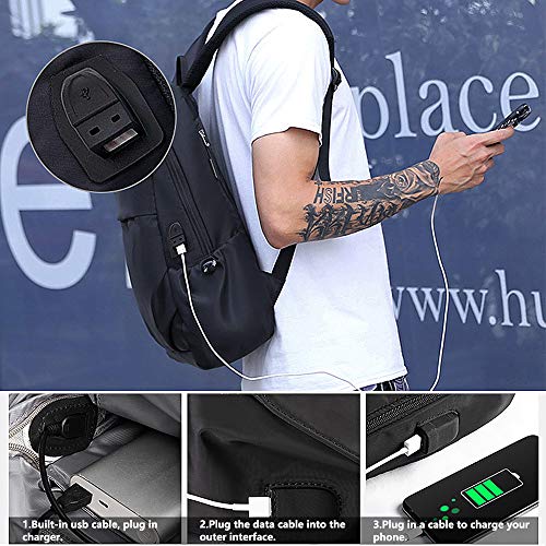 Sport Backpack College School Bookbag 15.6 Inch Laptop Backpacks Casual Daypack with USB Charging Port Headset Port for Men Women (Black)