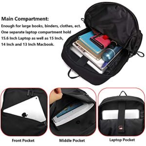 Sport Backpack College School Bookbag 15.6 Inch Laptop Backpacks Casual Daypack with USB Charging Port Headset Port for Men Women (Black)