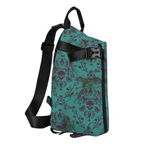 Ykklima Damask Skull Distressed Sling Backpack Rope Crossbody Shoulder Bag for Men Women Travel Hiking Outdoor Daypack