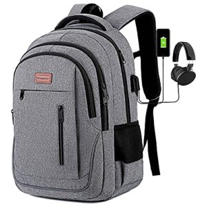 travel business laptop backpack for women men, anti theft waterproof slim carry on backpack with 15.6 inch laptop compartment, college school backpack computer bag bookbag gifts 15.6 inch (grey)
