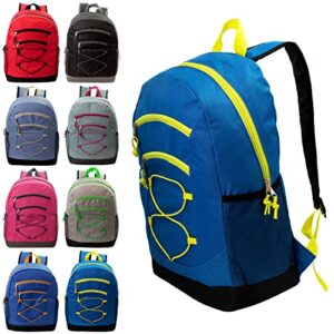 moda west 24 pack – 17 inch classic wholesale bungee backpacks in 8 assorted colors – bulk case of bookbags