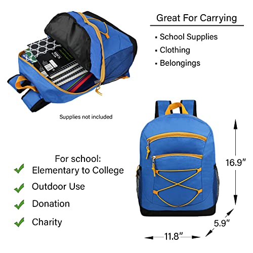 Moda West 24 Pack - 17 Inch Classic Wholesale Bungee Backpacks in 8 Assorted Colors - Bulk Case of Bookbags