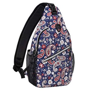 mosiso sling backpack,travel hiking daypack pattern rope crossbody shoulder bag, navy blue base cashew