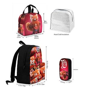 TUURMNG RED Anime Backpack 3 Pcs with Backpacks Lunch Bag and Pencil Case, Boys Girls Kids Anime Backpack Casual Daypacks, Black 7, One Size