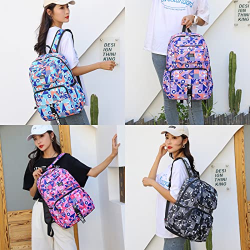 Geometric Prints Primary Kids Backpack, Elemetary Students Bookbag Teens Schoolbag, Knapsack for Girls, Pink