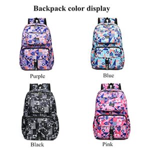 Geometric Prints Primary Kids Backpack, Elemetary Students Bookbag Teens Schoolbag, Knapsack for Girls, Pink