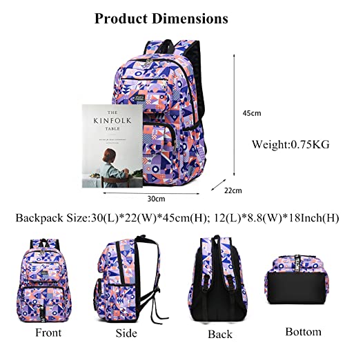 Geometric Prints Primary Kids Backpack, Elemetary Students Bookbag Teens Schoolbag, Knapsack for Girls, Pink