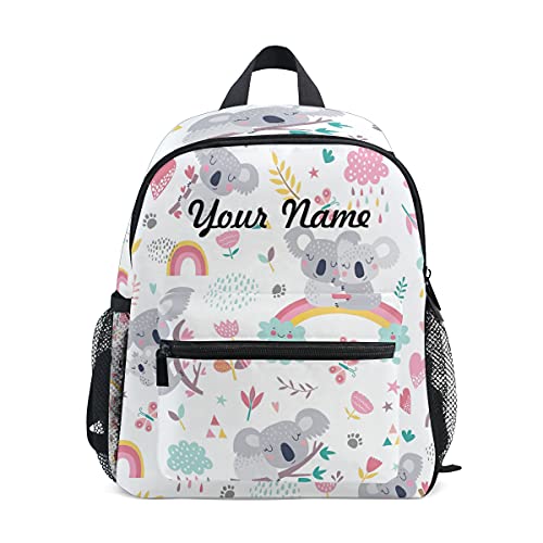 ODAWA Custom Cute Kid's Toddler Backpack, Personalized Backpack with Name/Text, Customization Cute Koala Rainbow Waterproof School Bag