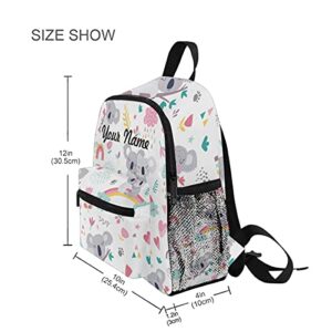 ODAWA Custom Cute Kid's Toddler Backpack, Personalized Backpack with Name/Text, Customization Cute Koala Rainbow Waterproof School Bag