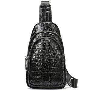crocodile leather sling bag, cool man bags one shoulder backpack for men and women black