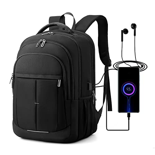 ToHLo Laptop Backpack Large Backpack for Travel and Business Durable Waterproof Backpack with USB Charger Port College Backpack Bookbag Large Compartment Daypacks for Men Women(Black, 17.3 inches)