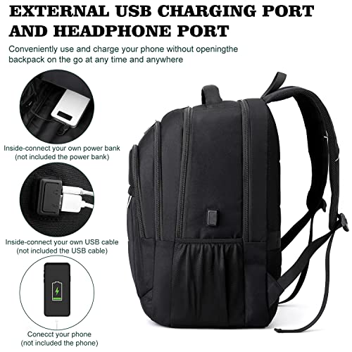 ToHLo Laptop Backpack Large Backpack for Travel and Business Durable Waterproof Backpack with USB Charger Port College Backpack Bookbag Large Compartment Daypacks for Men Women(Black, 17.3 inches)