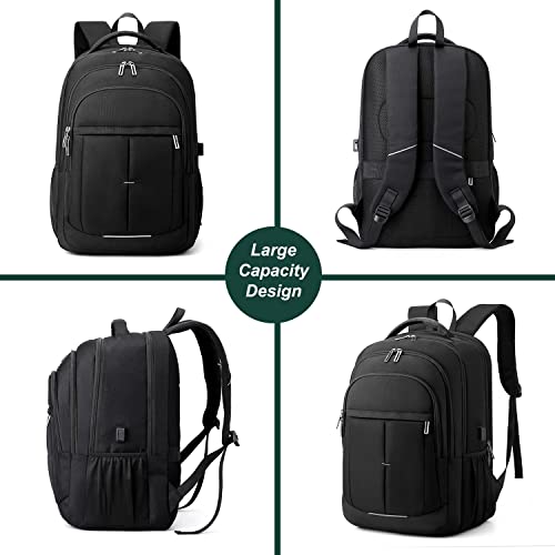 ToHLo Laptop Backpack Large Backpack for Travel and Business Durable Waterproof Backpack with USB Charger Port College Backpack Bookbag Large Compartment Daypacks for Men Women(Black, 17.3 inches)