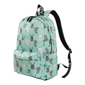 Tesucotus Backpack for Girls Little Girls' Bookbag Elementary Middle School Bag 16 inch (Green Bunny)