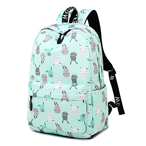 Tesucotus Backpack for Girls Little Girls' Bookbag Elementary Middle School Bag 16 inch (Green Bunny)