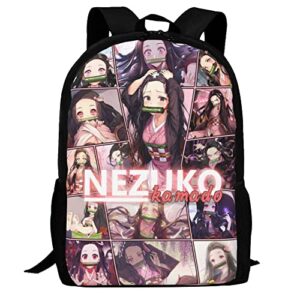 17″ nezuko backpack anime multifunction bookbag with side pockets durable laptop bag for teen boys girls