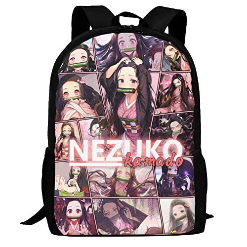 17" Nezuko Backpack Anime Multifunction Bookbag with Side Pockets Durable Laptop Bag for Teen Boys Girls