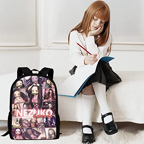 17" Nezuko Backpack Anime Multifunction Bookbag with Side Pockets Durable Laptop Bag for Teen Boys Girls