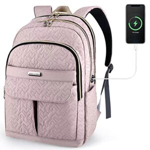 Laptop Backpack for Women Travel Backpack HXLGMD 17 Inch Computer Bags College School Bookbags with USB Charging Hole,Large Capacity Computer Backpacks for Work Business, Pink