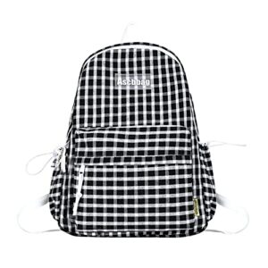 aesthetic backpacks for teen girls, sage green preppy plaid school bag, large capacity casual daypack back to school backpack (black)