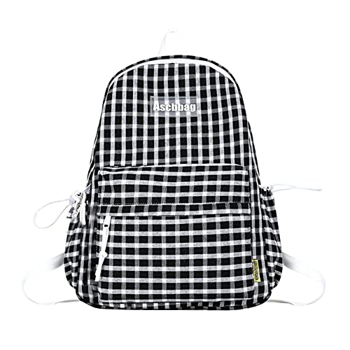 Aesthetic Backpacks for Teen Girls, Sage Green Preppy Plaid School Bag, Large Capacity Casual Daypack Back to School Backpack (Black)