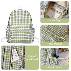 Aesthetic Backpacks for Teen Girls, Sage Green Preppy Plaid School Bag, Large Capacity Casual Daypack Back to School Backpack (Black)