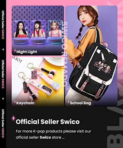 Swico Remado Kpop Backpack Laptop Bag School Bag Bookbag with USB Charging and Headphone Port, Black&Pink (Black Yellow)