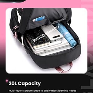 Swico Remado Kpop Backpack Laptop Bag School Bag Bookbag with USB Charging and Headphone Port, Black&Pink (Black Yellow)