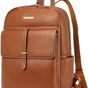 BOSTANTEN Leather Laptop Backpack for Women Large Capacity 15.6 inch Computer Bag Casual College Daypack Travel Bag Brown